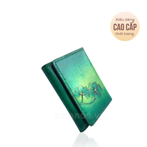 Bóp Ví nữ mini đẹp cao cấp handmade da bò, họa tiết cỏ ba lá Kalanos KBN3250-La