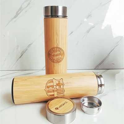 Bình giữ nhiệt vỏ tre, dung tích 450ml. Khắc logo thương hiệu - Ảnh 3